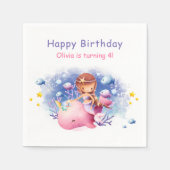 海の下,かわいい人魚の誕生日 スタンダードカクテルナプキン (正面)
