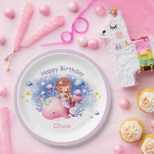 海の下，かわいい人魚の誕生日 ペーパープレート (パーティー)
