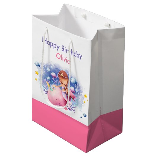 海の下，かわいい人魚の誕生日 ミディアムペーパーバッグ (正面アングル)