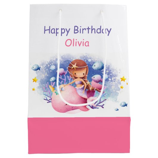 海の下，かわいい人魚の誕生日 ミディアムペーパーバッグ (裏面)