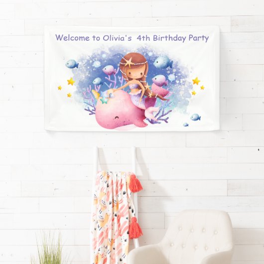海の下，かわいい人魚の誕生日 横断幕 (インサイチュ)