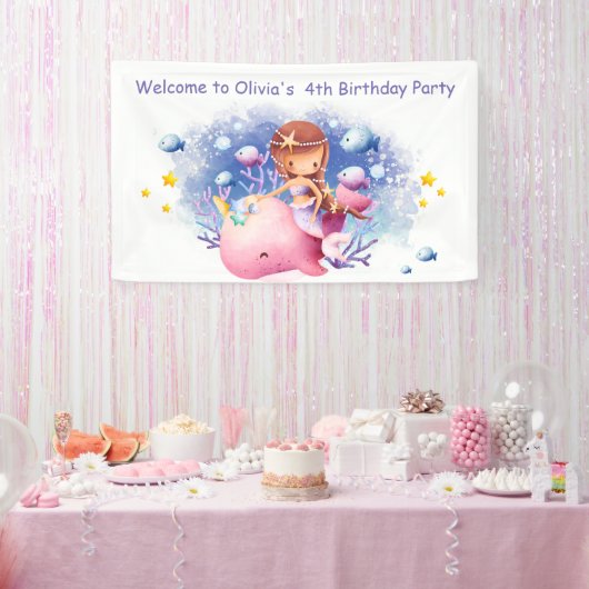 海の下，かわいい人魚の誕生日 横断幕 (パーティー)