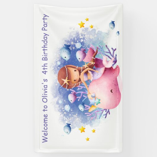 海の下，かわいい人魚の誕生日 横断幕 (縦)