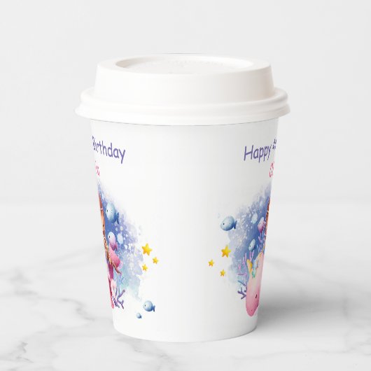 海の下,かわいい人魚の誕生日 紙コップ (左)