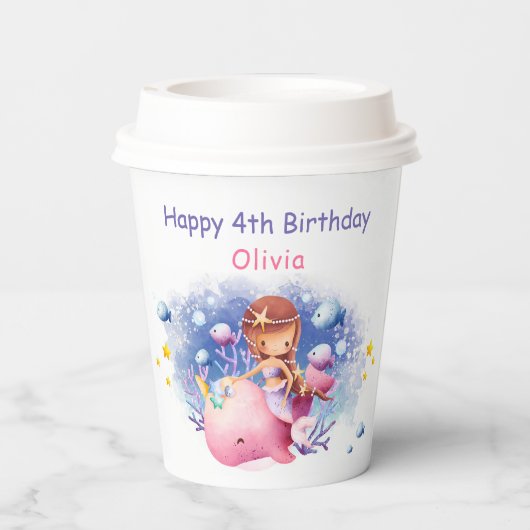 海の下，かわいい人魚の誕生日 紙コップ (裏面)