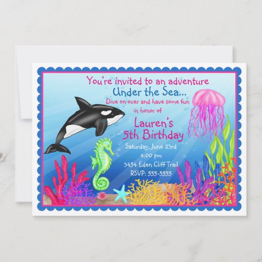 海の下 オーシャン バースデー 招待状 (正面)