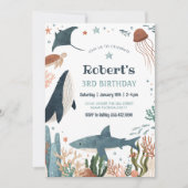 海の下 クジラ カメ サメ 1歳の誕生日 招待状 (正面)