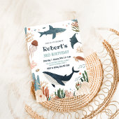 海の下 クジラ カメ サメ 1歳の誕生日 招待状