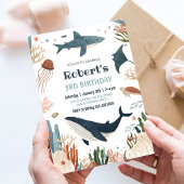 海の下 クジラ カメ サメ 1歳の誕生日 招待状