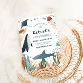 海の下 クジラ カメ サメ 1歳の誕生日 招待状