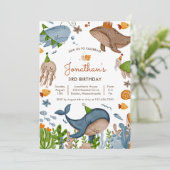 海の下 クジラ サメ カメ 海の生き物 誕生日 招待状 (スタンド正面)