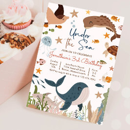 海の下 クジラ サメ カメ 海の生き物 誕生日 招待状