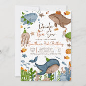 海の下 クジラ サメ カメ 海の生き物 誕生日 招待状 (正面)