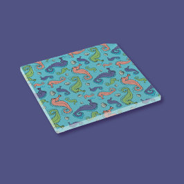 海の下 – シーホースよくはしゃぐとシェルパターン ガラスコースター