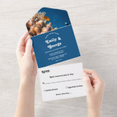 海の下 ネイビー 水中魚サンゴ礁 サマービーチウェディング オールインワン招待状 (貼ってはがせる)