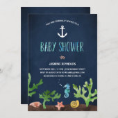 海の下|ベビー航海のシャワー 招待状 (正面/裏面)