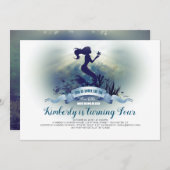 海の下 – マーメイドとヒトデの誕生日 招待状 (正面/裏面)