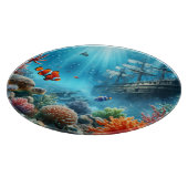 海の下，亀，サンゴ，船，ピエロ魚 カッティングボード (角)