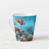 海の下，亀，サンゴ，船，ピエロ魚 カフェラテマグ (左アングル)