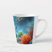 海の下，亀，サンゴ，船，ピエロ魚 カフェラテマグ (右)