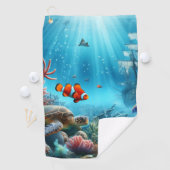 海の下，亀，サンゴ，船，ピエロ魚 ゴルフタオル (インサイチュ)