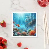 海の下，亀，サンゴ，船，ピエロ魚 スタンダードカクテルナプキン (インサイチュ)