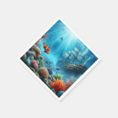 海の下，亀，サンゴ，船，ピエロ魚 スタンダードカクテルナプキン (角)