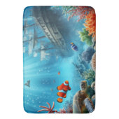 海の下，亀，サンゴ，船，ピエロ魚 バスマット (正面縦)