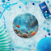 海の下，亀，サンゴ，船，ピエロ魚 ペーパープレート (パーティー)