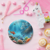 海の下，亀，サンゴ，船，ピエロ魚 ペーパープレート (パーティー)