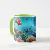 海の下,亀,サンゴ,船,ピエロ魚 マグカップ (正面左)