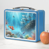 海の下，亀，サンゴ，船，ピエロ魚 メタルランチボックス (インサイチュ)