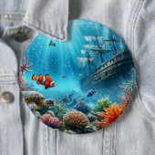海の下，亀，サンゴ，船，ピエロ魚 缶バッジ (インサイチュ)