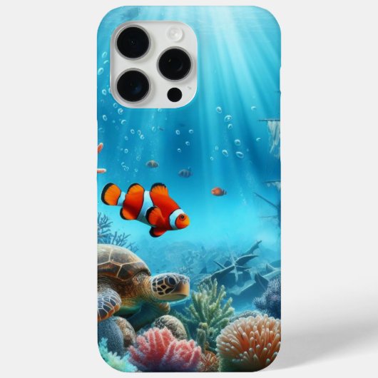 海の下，亀，サンゴ，船，ピエロ魚 Case-Mate iPhoneケース (裏面)