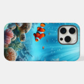 海の下，亀，サンゴ，船，ピエロ魚 iPhoneケース (裏面横)