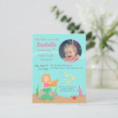 海の下、人魚の女の子の誕生会の写真 招待状 (スタンド正面)