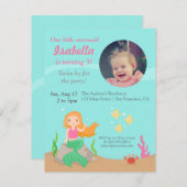 海の下、人魚の女の子の誕生会の写真 招待状 (正面/裏面)