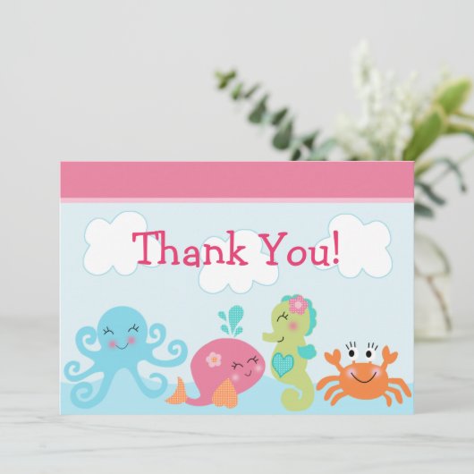 海の下/女の子の赤ちゃんシャワーサンキューカード サンキューカード (スタンド正面)