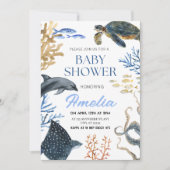 "海の下"水の色の海生活ベビーシャワー 招待状 (正面)