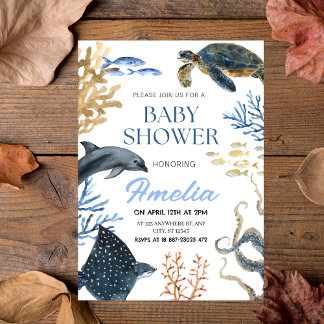 "海の下"水の色の海生活ベビーシャワー 招待状