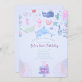 海の下：海の下の最初の誕生日パーティー 招待状 (正面/裏面)