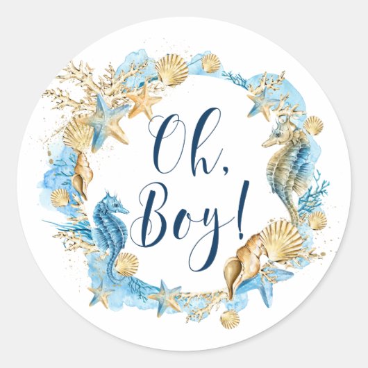 海の下 | Oh Boy Baby Shower ラウンドシール (正面)
