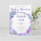 海の中かわいい紫と緑の赤ちゃんシャワー 招待状 (スタンド正面)