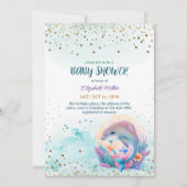 海の中でかわいいイルカの赤ちゃん女の子のシャワー 招待状 (正面)