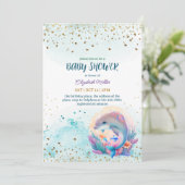海の中でかわいいイルカの赤ちゃん女の子のシャワー 招待状 (スタンド正面)