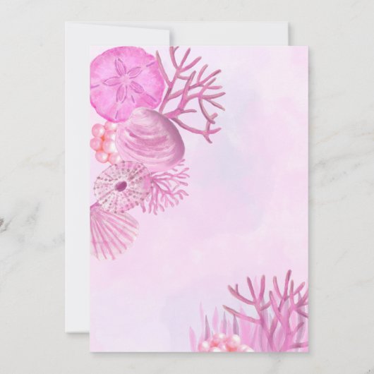 海の中でかわいいピンクの女の子の赤ちゃんシャワー 招待状 (裏面)