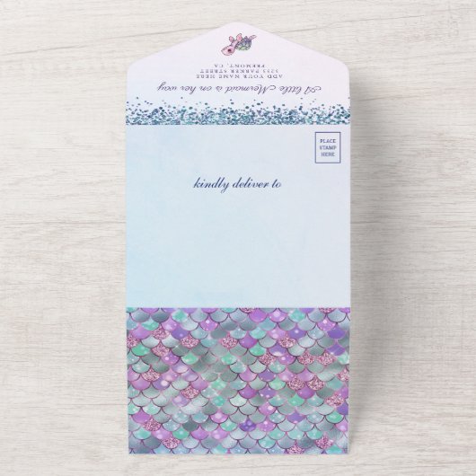 海の中でかわいい人魚の赤ちゃんシャワー オールインワン招待状 (外側)