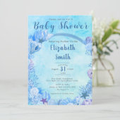 海の中でかわいい青い男の子の赤ちゃんのシャワー 招待状 (スタンド正面)