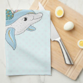 海の中でイルカに乗るのかわいい人魚 キッチンタオル (四つ折り)