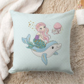 海の中でイルカに乗るのかわいい人魚 クッション (ブランケット)